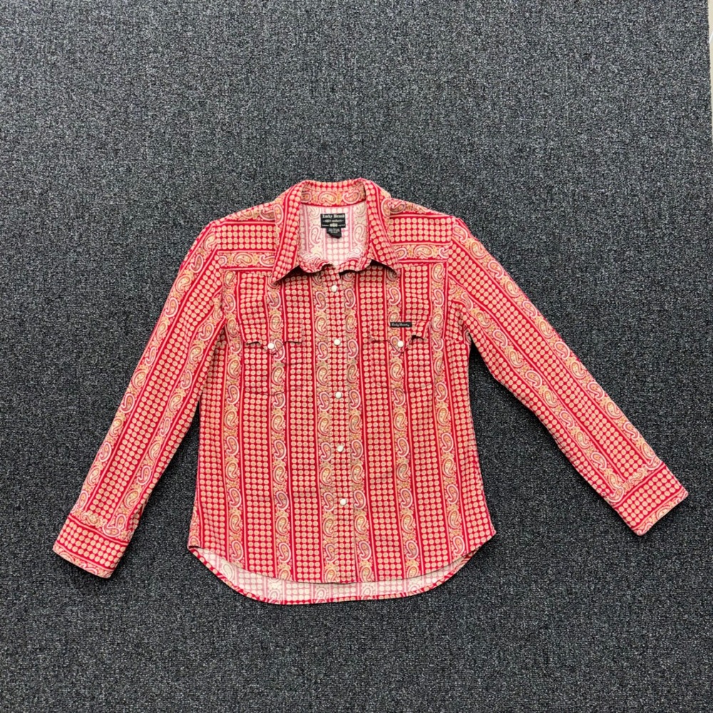 Lucky Brand Corduroy Paisley Western Snap Shirt Womens Sz L Vintage Aesthetic